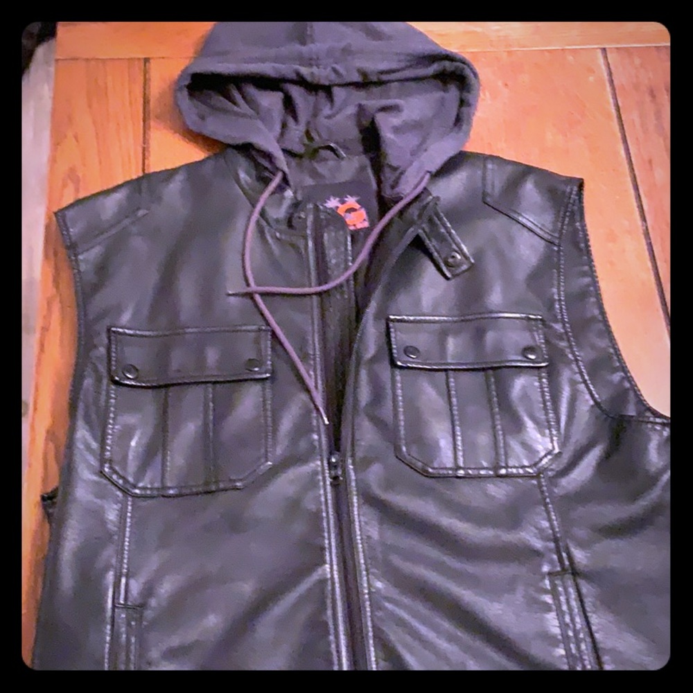 Guess leather vest with Hoodie! So fun.